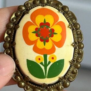 4/$100 WEST GERMANY Vintage Floral Brooch with Orange and Green Design 💚